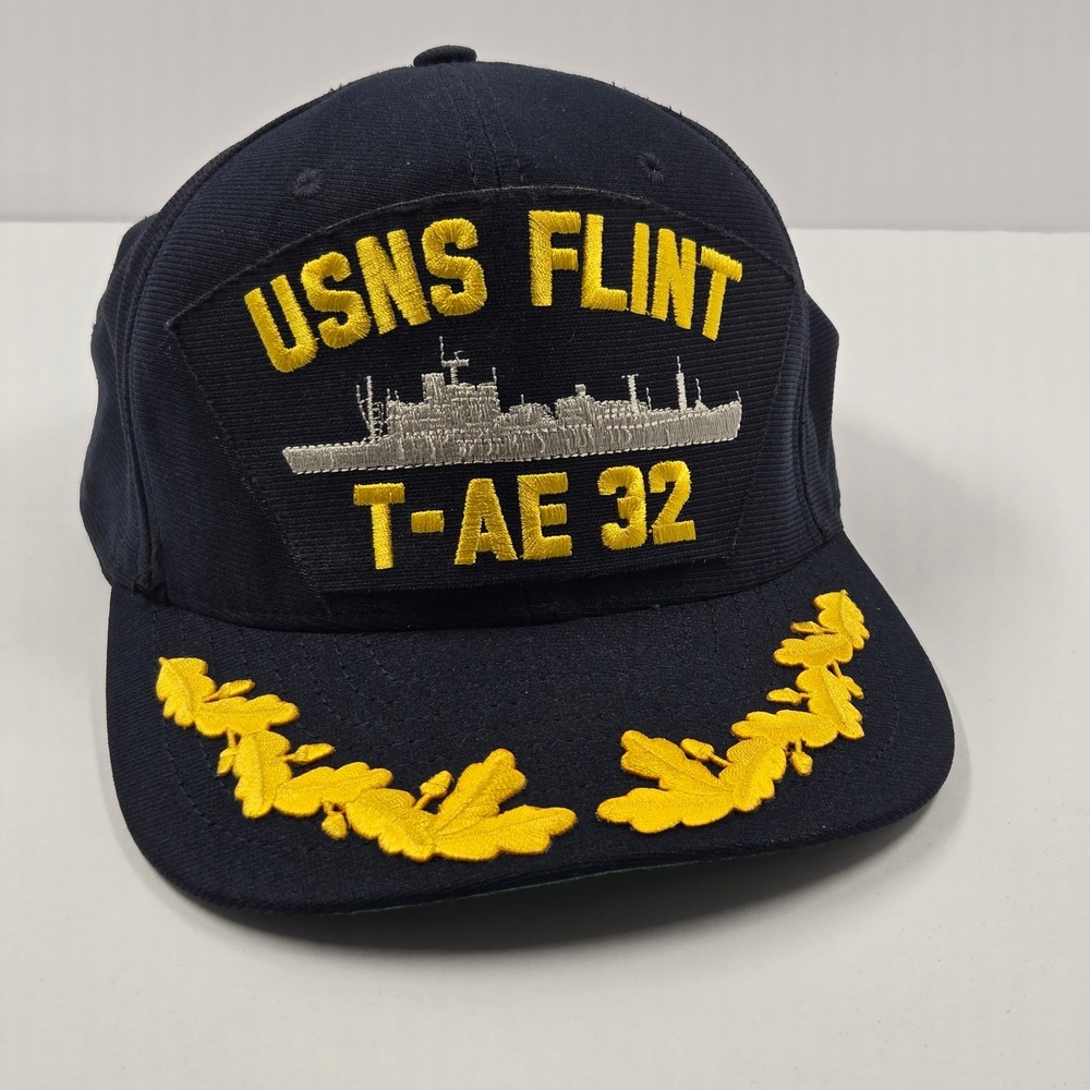 Vintage Eagle Crest USNS Flint T-AE 32 Navy Blue Trucker Hat Scrambled Eggs